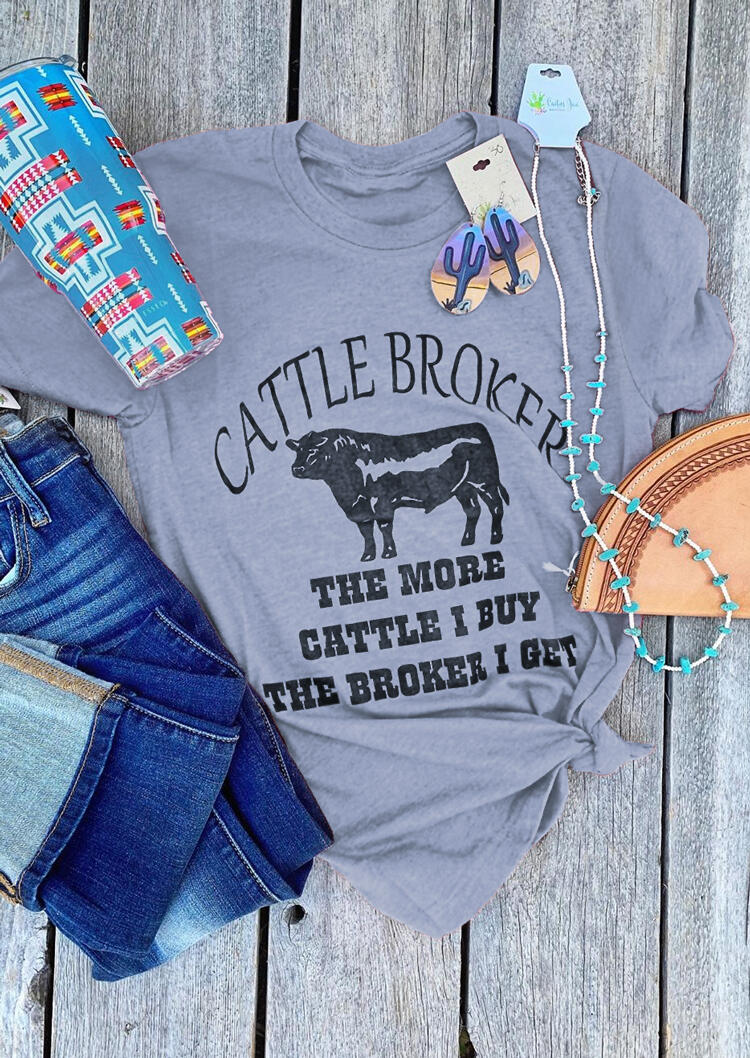 

Cattle Broker O-Neck T-Shirt Tee - Gray, 454480