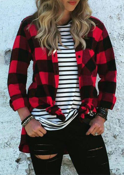 

Plaid Color Block Pocket Shirt, 454461