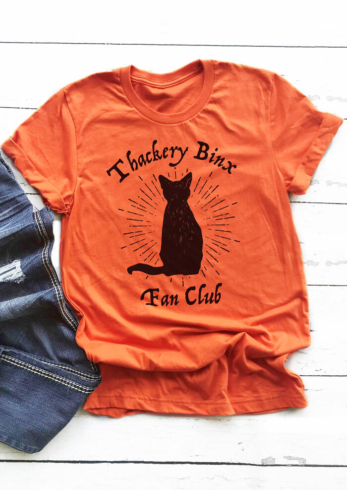 

Tees T-shirts Thackery Binx Fan Club Cat O-Neck T-Shirt Tee - Orange. Size