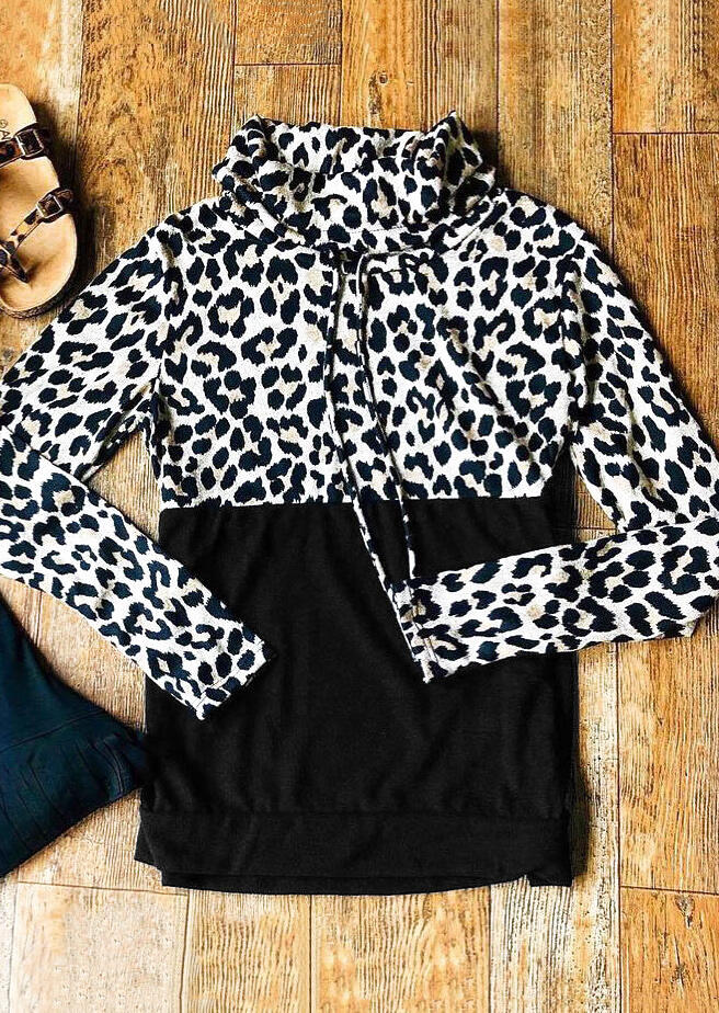 

Hoodies & Sweatshirts Leopard Printed Splicing Long Sleeve Sweatshirt. Size: S