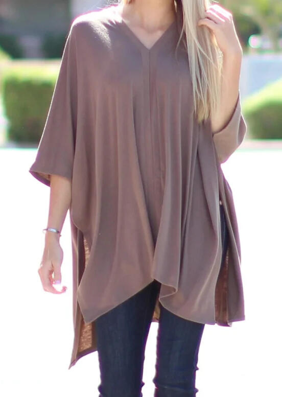 

Solid Slit Irregular Blouse - Light Coffee, Lightcoffee, 454553