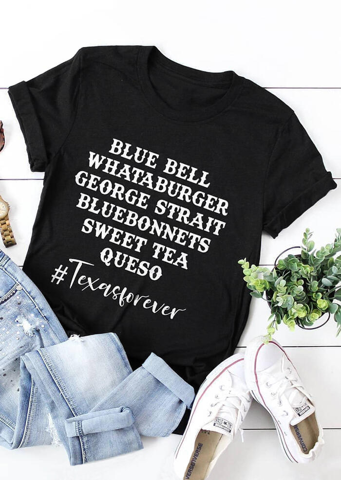 

Tees T-shirts Queso Texas Forever O-Neck T-Shirt Tee - Black. Size