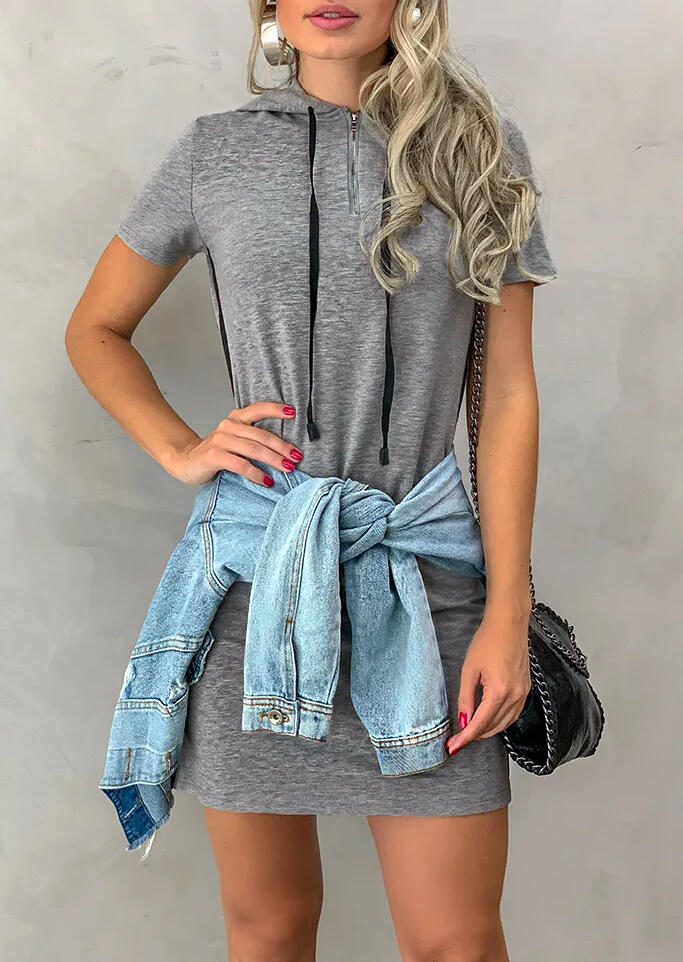 

Mini Dresses Drawstring Hooded Mini Dress - Gray. Size: S,M,,XL