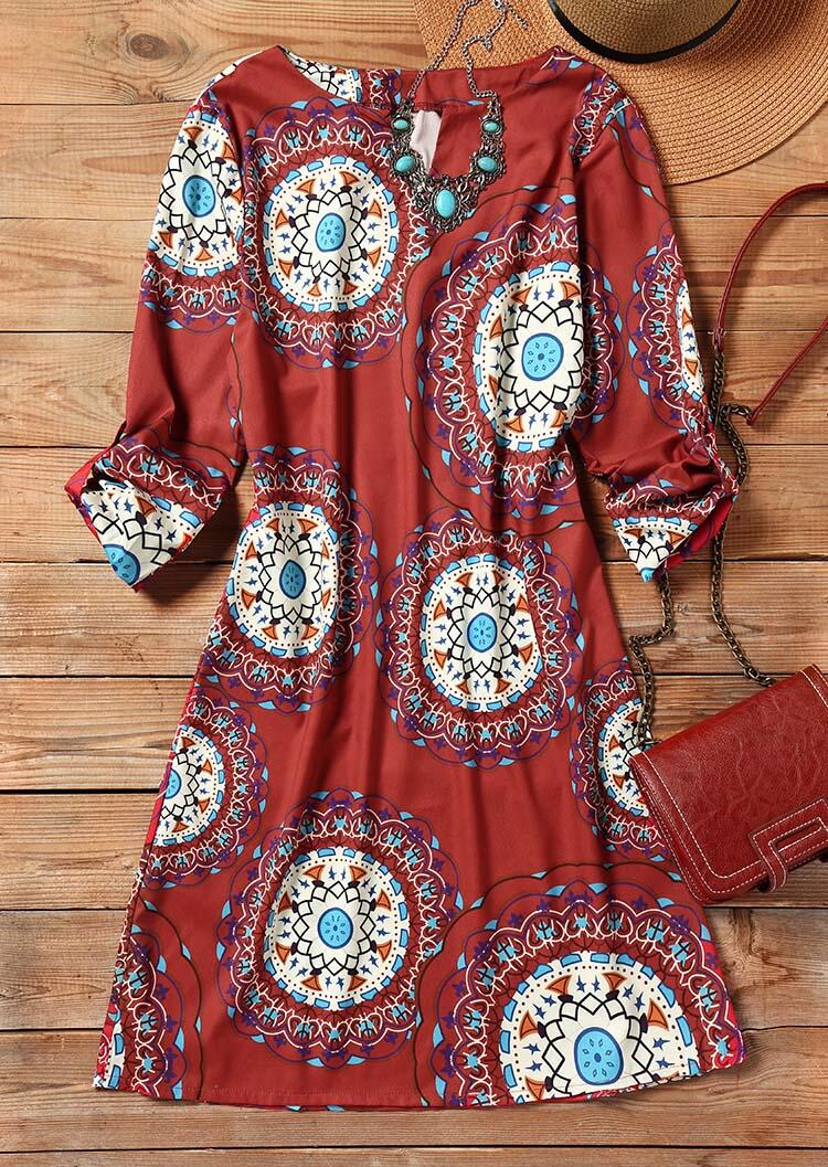 

Mandala V-Neck Mini Dress without Necklace - Burgundy, 453540
