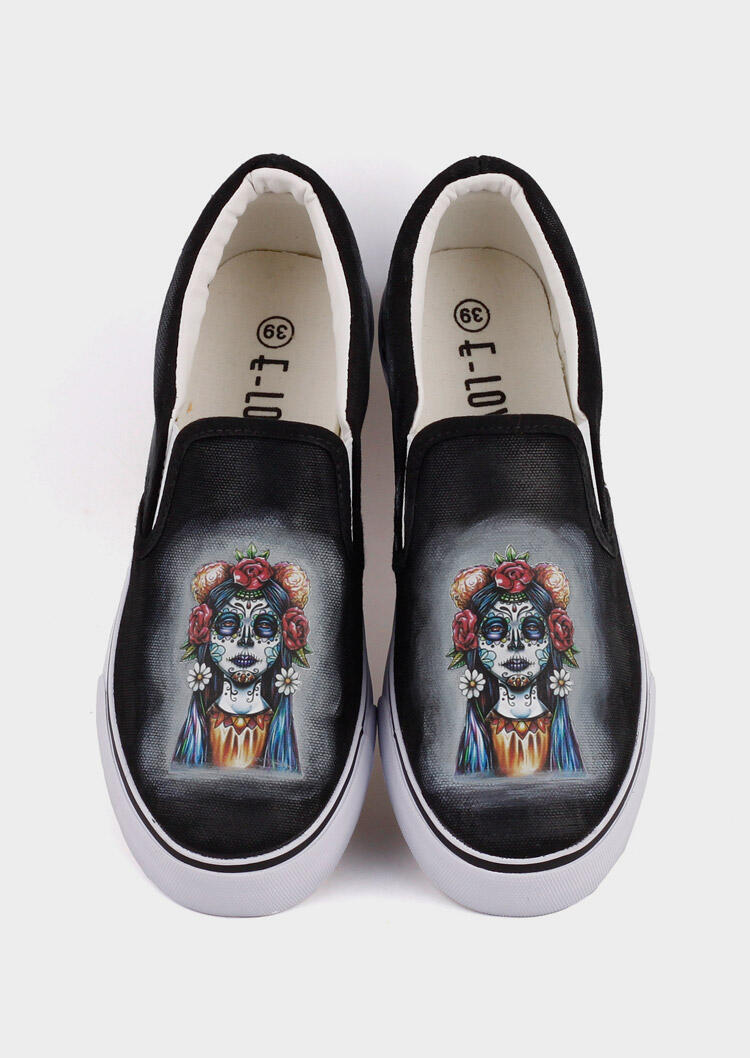 

Sneakers Halloween Skull Witch Hand-Painted Sneakers - Black. Size