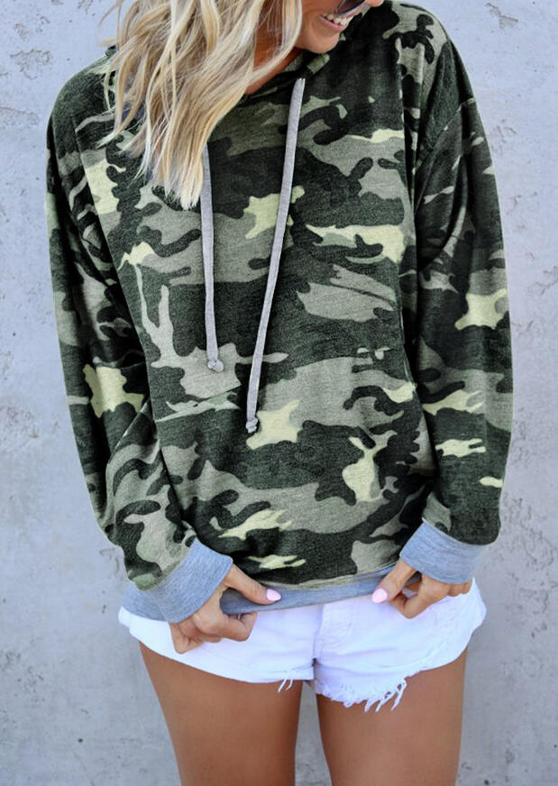 

Hoodies Camouflage Splicing Long Sleeve Hoodie in Camouflage. Size