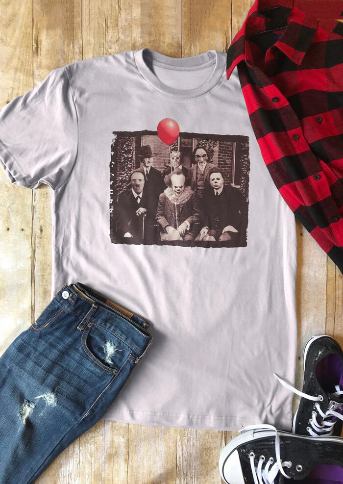 

Tees T-shirts Halloween Horror Movie Character Balloon O-Neck T-Shirt Tee in Light Grey. Size