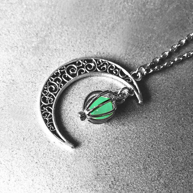 

Halloween Crescent Moon Glow Bead Necklace, Blue;green;pink, 454735