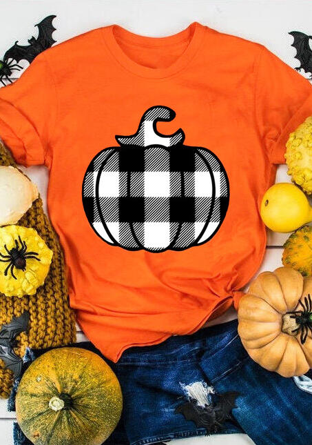 

Plaid Pumpkin O-Neck T-Shirt Tee - Orange, 454741