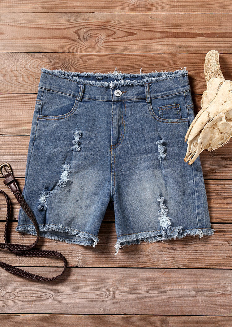 

Shorts High Waist Ripped Hole Pocket Denim Shorts - Blue. Size: S,M,,XL