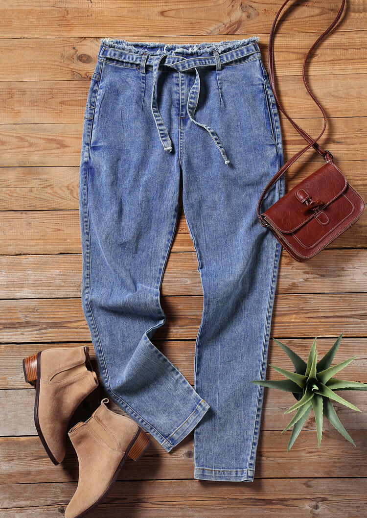 

Pants Solid High Waist Denim Pants - Blue. Size: S,M,,XL