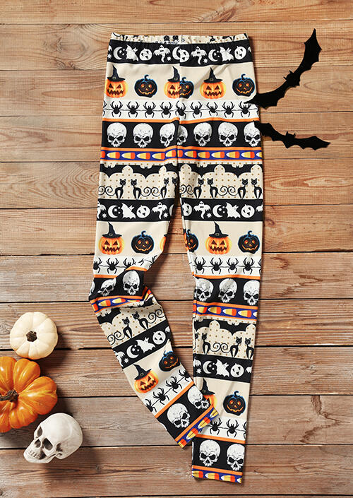 

Halloween Pumpkin Skull Skinny Leggings - Apricot, 454690