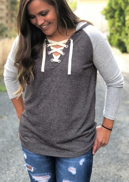 

Color Block Splicing Criss-Cross Hoodie - Gray, 454764