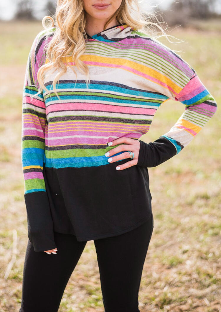 

Colorful Striped Long Sleeve Hoodie - Multicolor, 454776