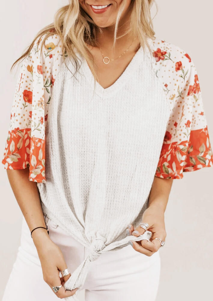 

Tees T-shirts Floral Tie T-Shirt Tee without Necklace - White. Size: S,M