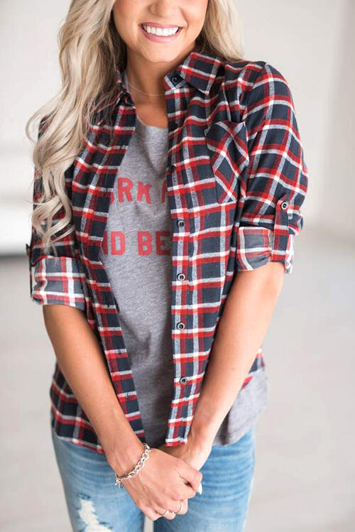 

Plaid Pocket Tab-Sleeve Shirt, 454647
