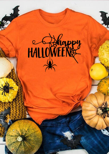 

Happy Halloween O-Neck T-Shirt Tee - Orange, 454818
