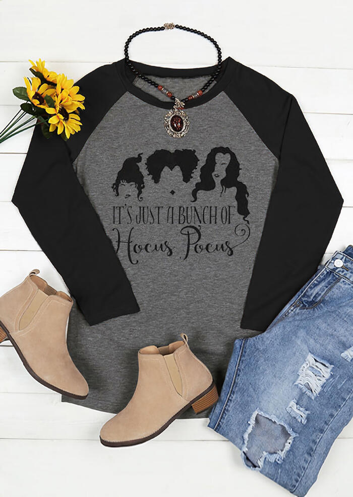 

Tees T-shirts Halloween Hocus Pocus O-Neck Baseball T-Shirt in Gray. Size