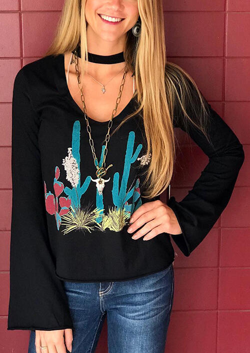 

Cactus Flare Sleeve Blouse without Necklace - Black, 453727