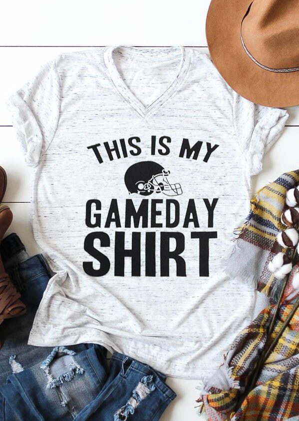 

This Is My Game Day Shirt V-Neck T-Shirt Tee - White, 454863