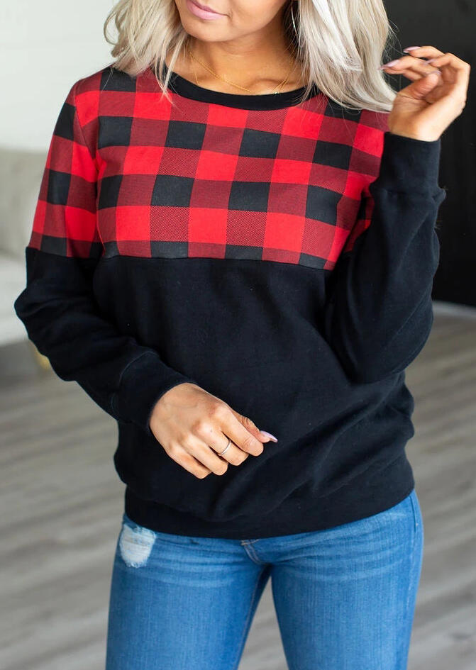 

Hoodies & Sweatshirts Plaid Splicing Sweatshirt without Necklace - Black. Size