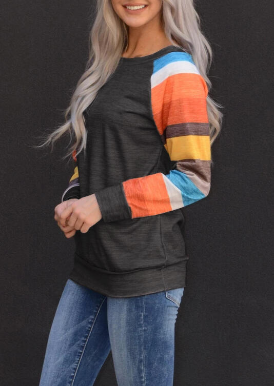 

Blouses Color Block Striped O-Neck Blouse - Dark Grey in Gray. Size