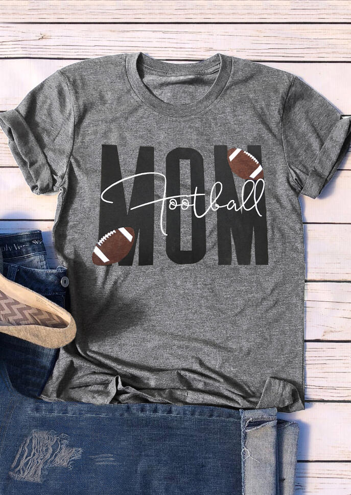 

Football Mom O-Neck T-Shirt Tee - Gray, 454876