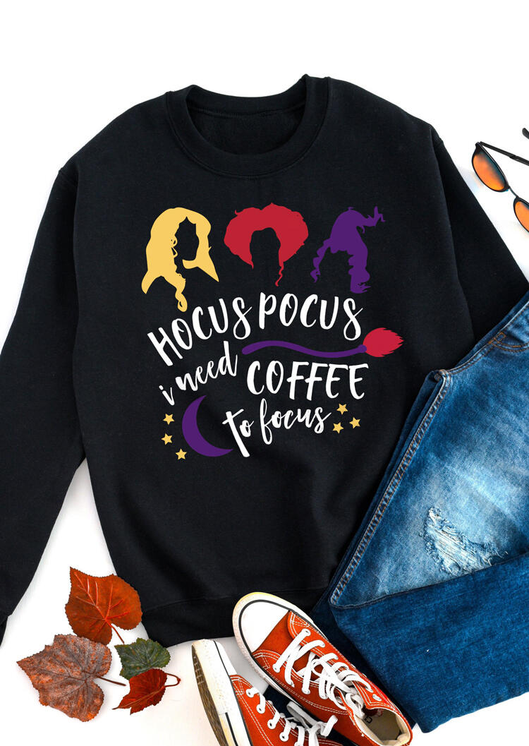 

Hoodies & Sweatshirts Halloween Hocus Pocus I Need Coffee To Focus Sweatshirt - Black. Size: ,M