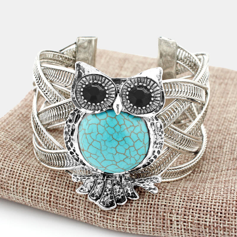 

Bracelet Owl Turquoise Stones And Beads Bracelet. Size, Silver