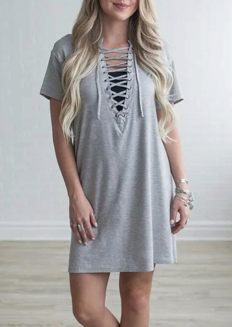 

Mini Dresses Lace Up Mini Dress - Light Grey. Size: ,M