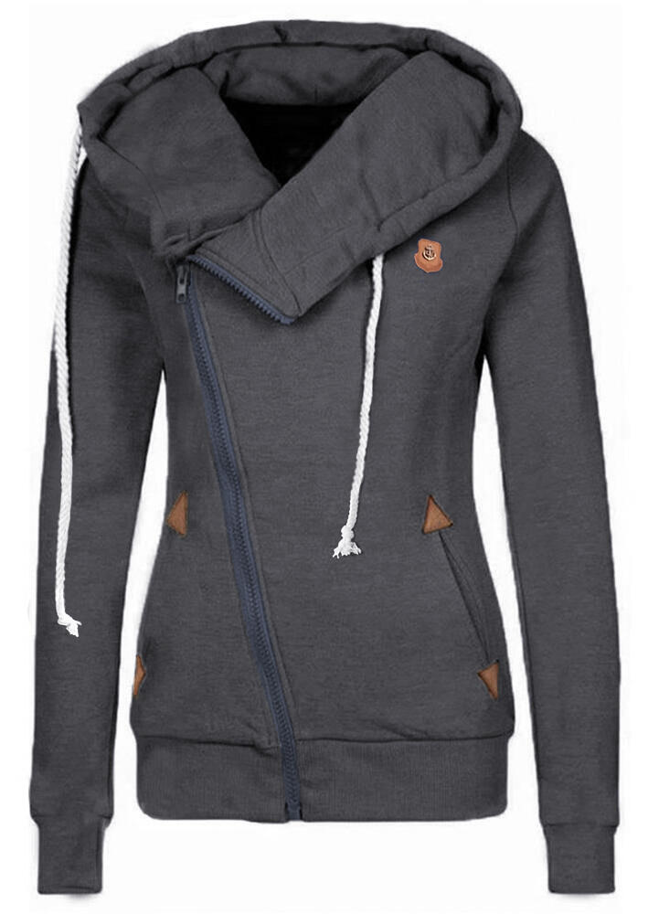 

Solid Side Zipper Pocket Hoodie, Dark grey, 91565