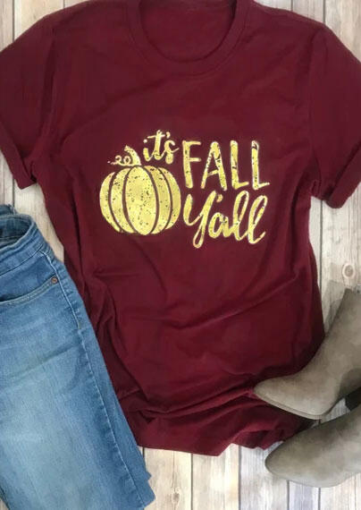 

T-shirts Tees It' Fall Ya'll Pumpkin T-Shirt in Burgundy. Size: ,M,L