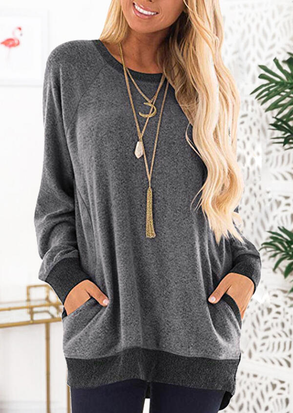 

Pocket Long Sleeve Sweatshirt without Necklace - Gray, 455006
