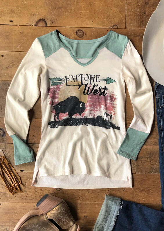 

Tees T-shirts Explore West Splicing T-Shirt Tee - Cream. Size