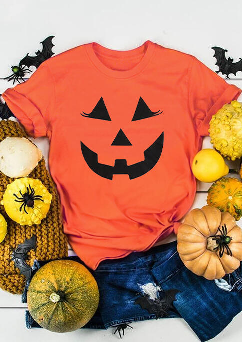 

Halloween Pumpkin Smile Face T-Shirt Tee - Orange, 455036