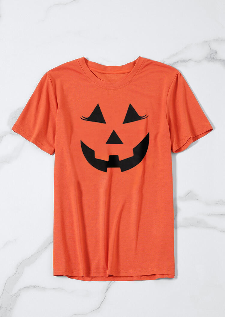 Tees T-shirts Halloween Pumpkin Smile Face T-Shirt Tee in Orange. Size: S,M,L,XL