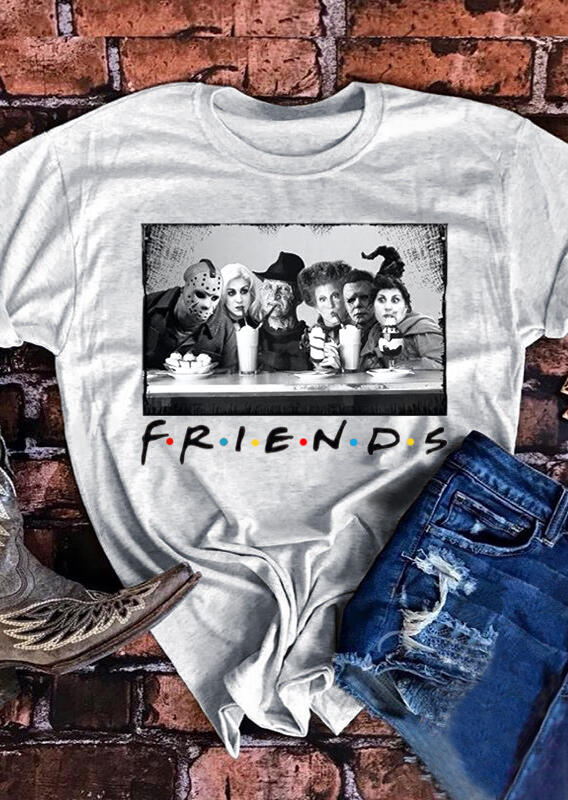 Halloween Horror Movie Friends T-Shirt Tee - Light Grey
