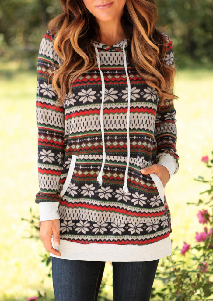 

Printed Drawstring Kangaroo Pocket Hoodie - Multicolor, 455046