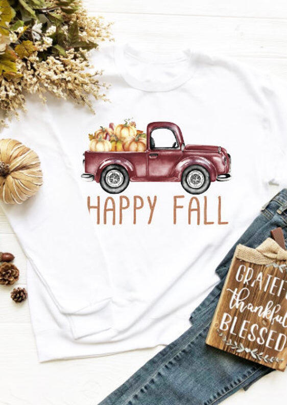 

Pumpkin Happy Fall O-Neck Sweatshirt - White, 455071