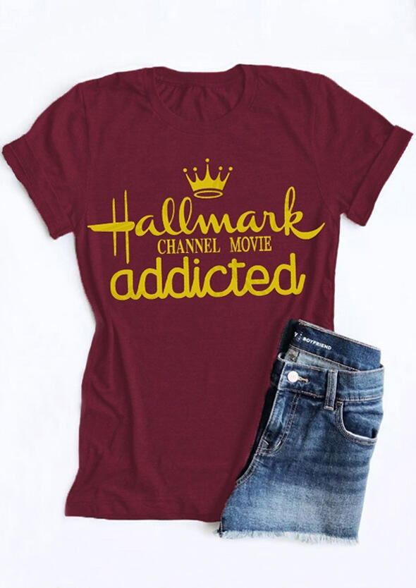 T-shirts Tees Hallmark Channel Movie Addicted T-Shirt Tee - Burgundy in Red. Size: L,M,S,XL