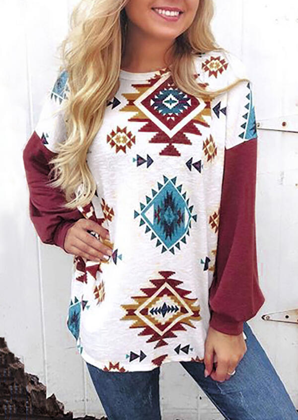 

Tees T-shirts Aztec Geometric Long Sleeve T-Shirt Tee in White. Size