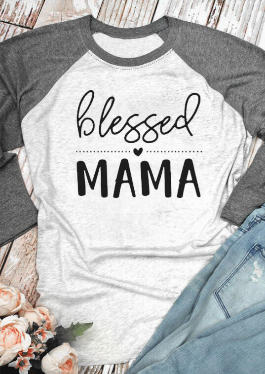 

Blessed Mama Long Sleeve T-Shirt Tee - Light Grey, 454802