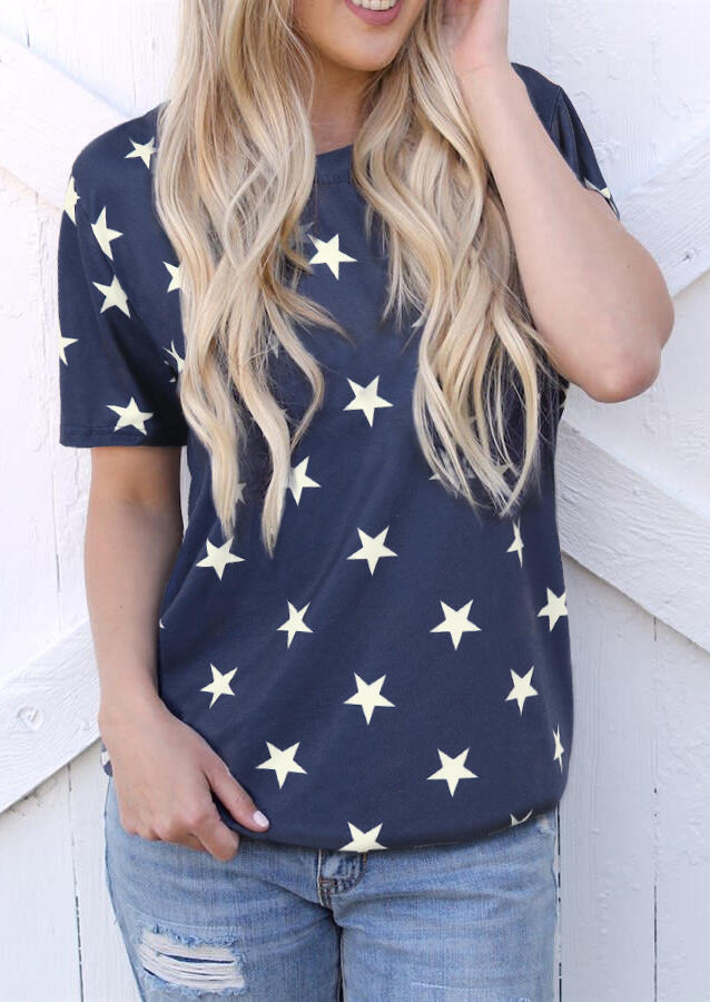 

Star O-Neck T-Shirt Tee - Navy Blue, 454861