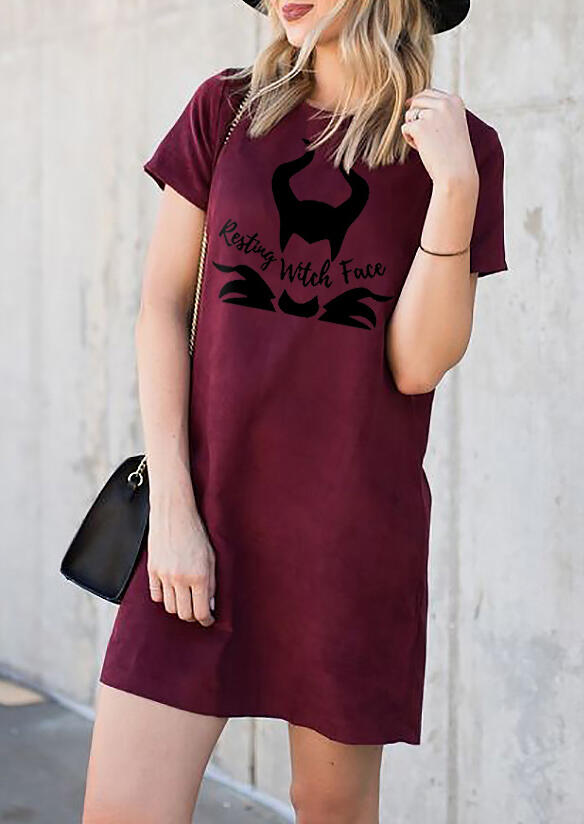 

Mini Dresses Resting Witch Face Mini Dress - Burgundy. Size: S,M,,XL