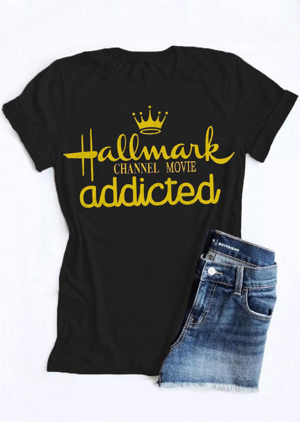 

Tees T-shirts Hallmark Channel Movie Addicted T-Shirt Tee in Black. Size: M