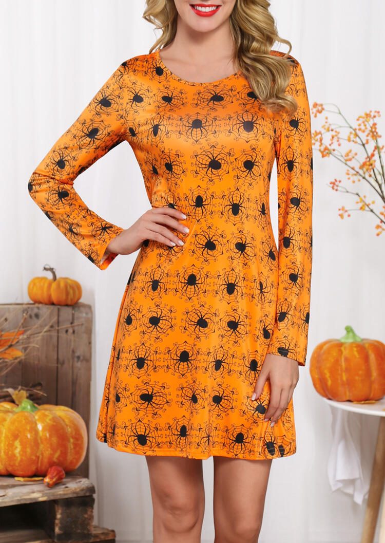 

Mini Dresses Halloween Spider Long Sleeve Mini Dress - Orange. Size