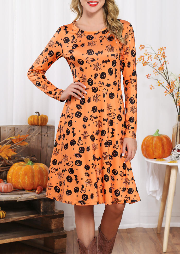 

Casual Dresses Halloween Pumpkin Casual Dress - Orange. Size: ,M