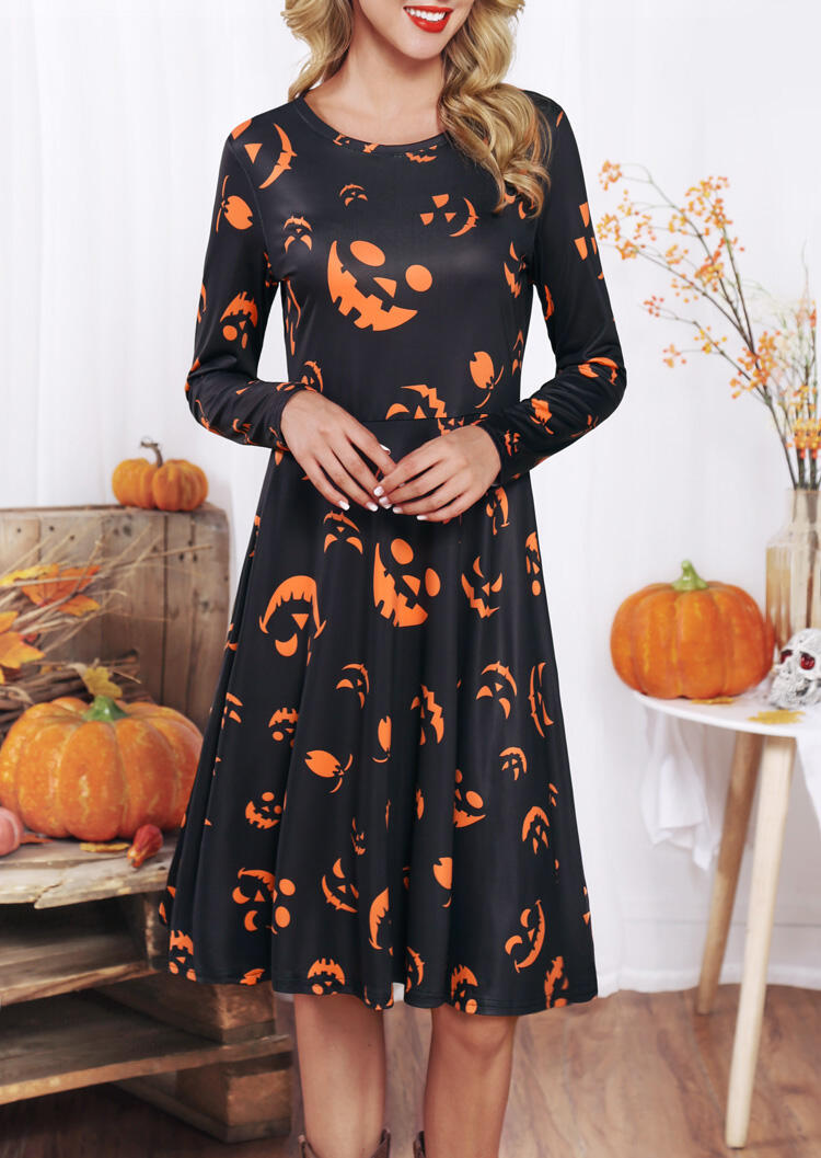 

Casual Dresses Halloween Pumpkin Long Sleeve Casual Dress - Black. Size: M,,XL