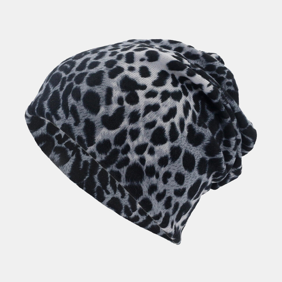 

Leopard Printed Twist Beanie Scarf, 455160, Black;brown