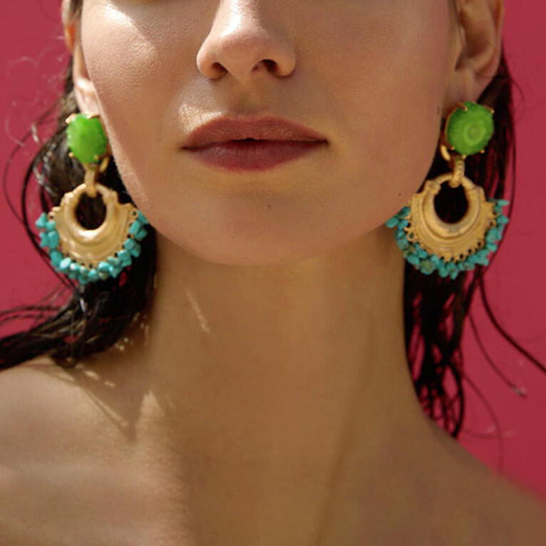 

Earrings Bohemian Turquoise Fan-Shaped Vintage Earrings. Size, Gold